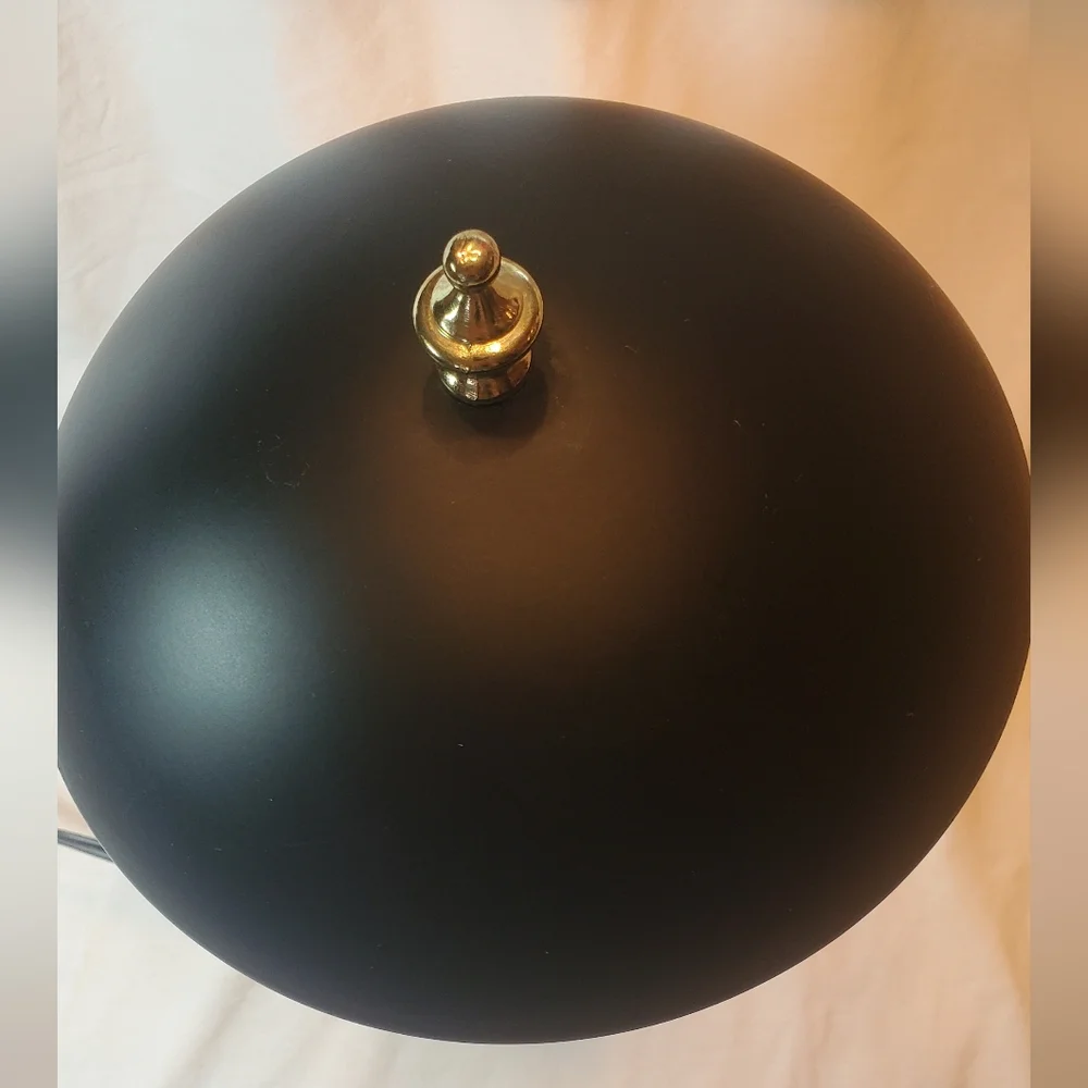 Black Mushroom Dome UFO Vtg Metal Table Lamp with Gold Accent 13